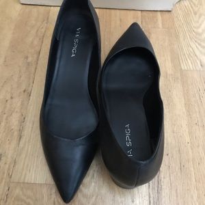 Via Spiga Guervie Black Leather Block Heel Pump